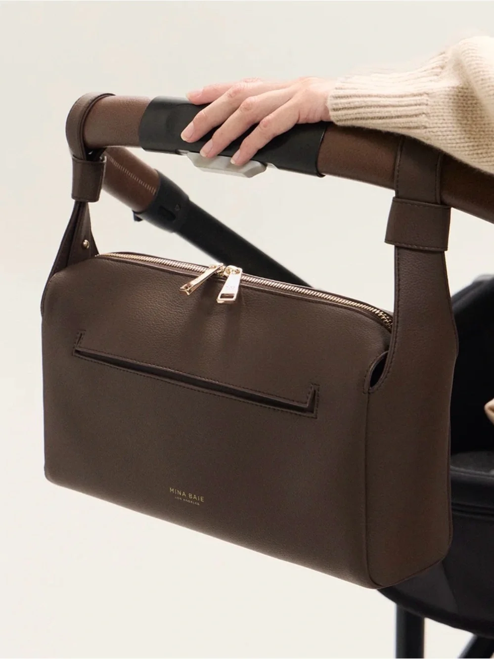 Mina Baie Chocolate Brown Leather Stroller Caddy Vegan Bag